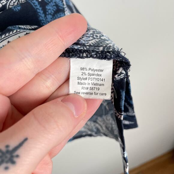 90s Vintage Notations Blue Paisley Button Up Long Sleeve Blouse Top Size PXL - Picture 7 of 8